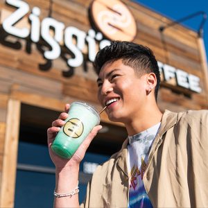 Ziggi's employee enjoying a Ziggi's drink