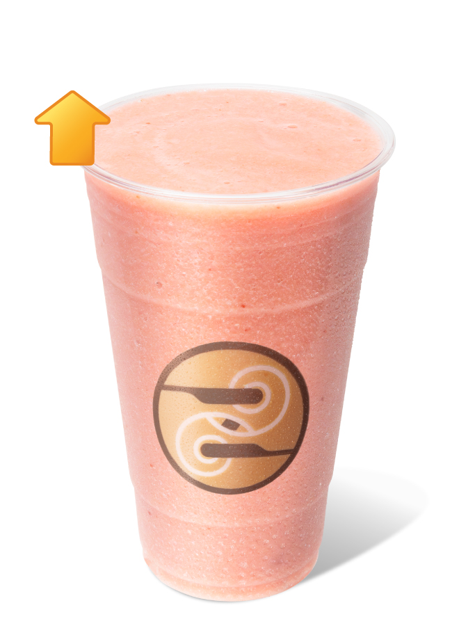 Ziggi's Coffee Protein Strawberry Smoothie in a clear cup with a vibrant coral-pink blended finish