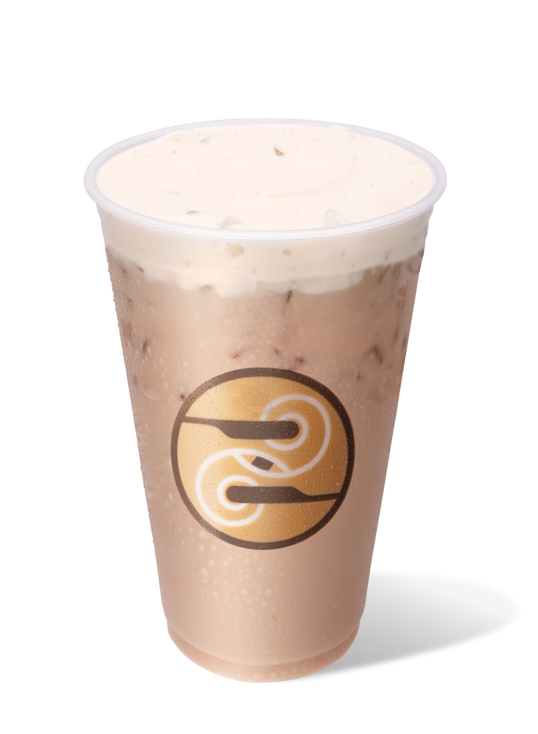 Iced chai in a Ziggi's cup, topped with pumpkin cream cold foam.