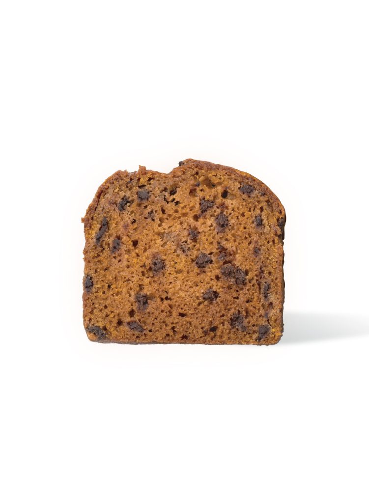 Slice of Ziggi's Pumpkin Chocolate Chip Bread.